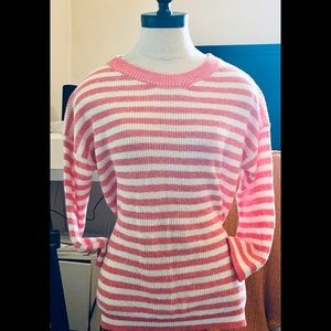 Knit Sweater Coral White Stripe Size Small Med.